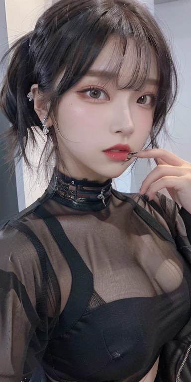 chica anime con cabello negro, collar de cruz y aretes, 1 7 - year - old anime chica gótica, estilo animado 4 k, estilo animadod, retrato detallado de chica anime, obra de arte al estilo de guweiz, chica gótica, estilo animado. 8K, estilo animado, neogótico, chica cyberpunk de pelo negro azabache, chica anime ciberpunk, vibraciones de anime, jisoo from blackpink, popular south korean makeup, quality detailed ,(beautiful makeup :1.2), big, big ass, (best quality, 8K, masterpiece: 1.3), Clear focus: 1.2, Perfect body beauty: 1.4, Very detailed face and skin texture. , detailed eyes, double eyelids, (long hair), having very marked curves, with greater volume in ((breasts)), which makes the waist look much smaller ((wasp waist)).
