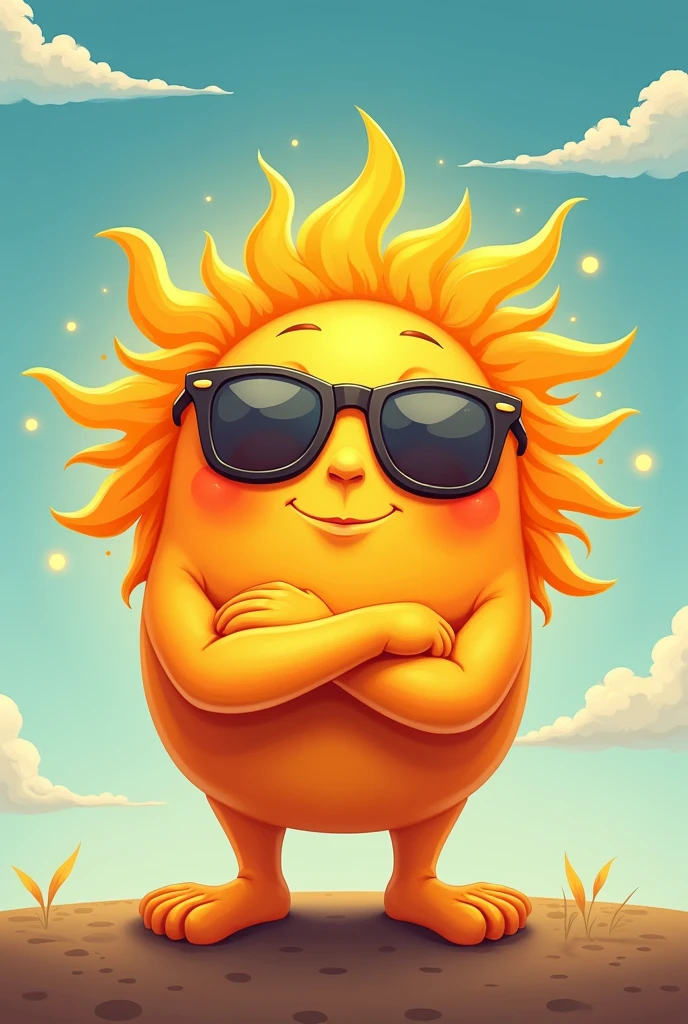 The sun with cool sunglasses with arms crossed 