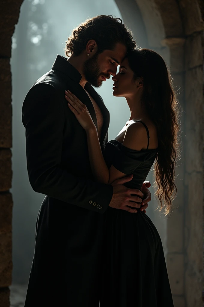 Une fillette en robe en cuir menottée par son amoureux.