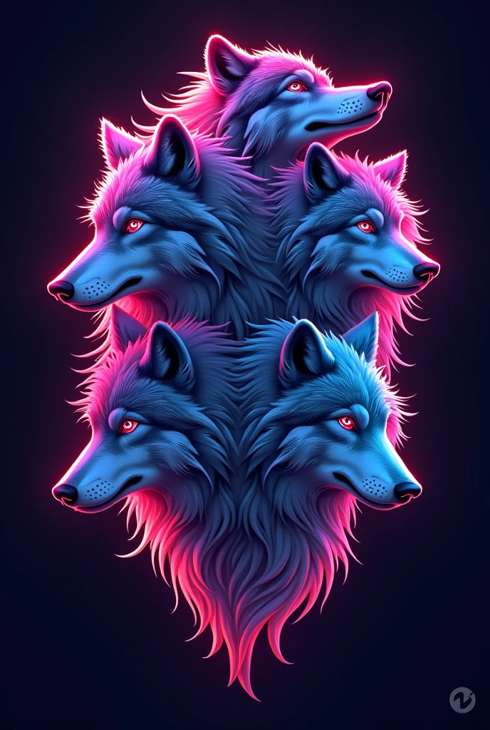Four wolves in a neon-colored logo that says FourMindsStudio