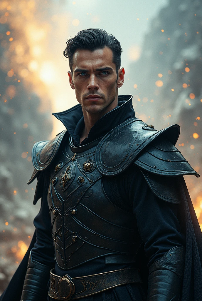 masterpiece, best quality, ultra high res, art, (abstract art:1.3), (1man, thin adult french male:1.2), blue eyes, black medium hair, slick back,
portrait, solo, upper body, looking up, detailed background, detailed face, (warp, EPIC FANTASY, excessive energy, ulblackholetech theme:1.1), paladin, dark armor, dynamic pose, battlefield in background, wind, darknes and holy power, cinematic atmosphere,
pild3,