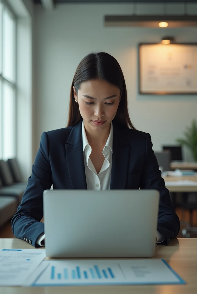 A professional lady working on laptop without showing face. Without face