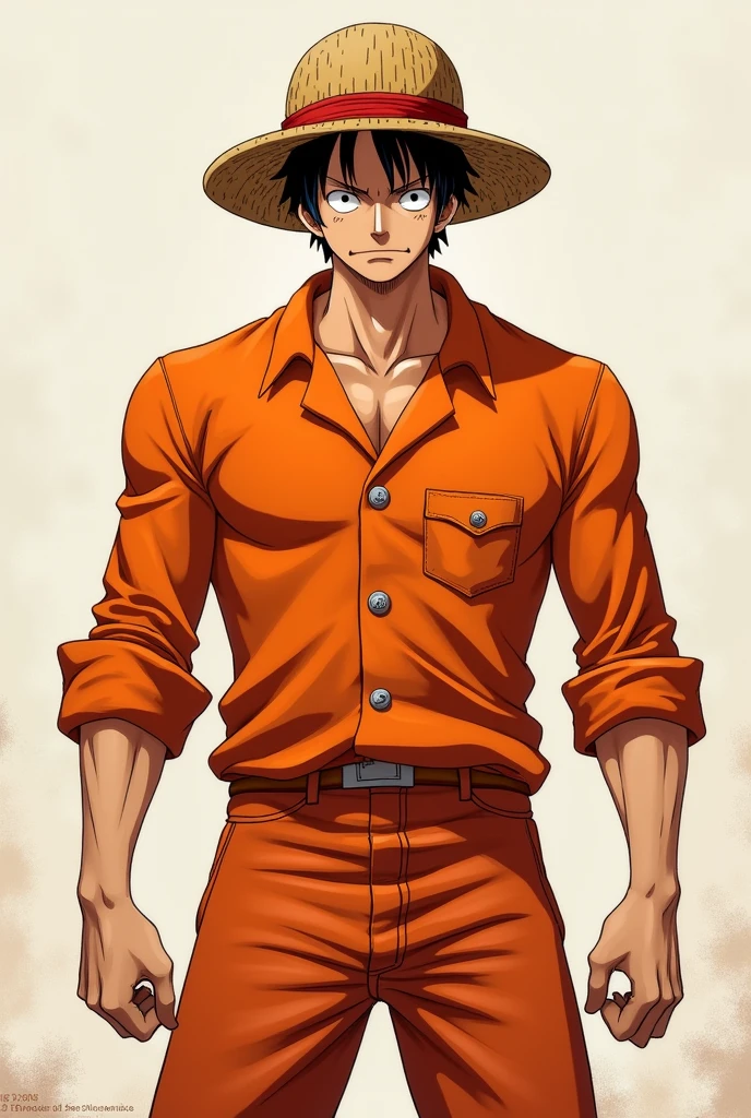 Monkey D. Luffy in orange long-sleeved prison uniform Original anime One Piece 