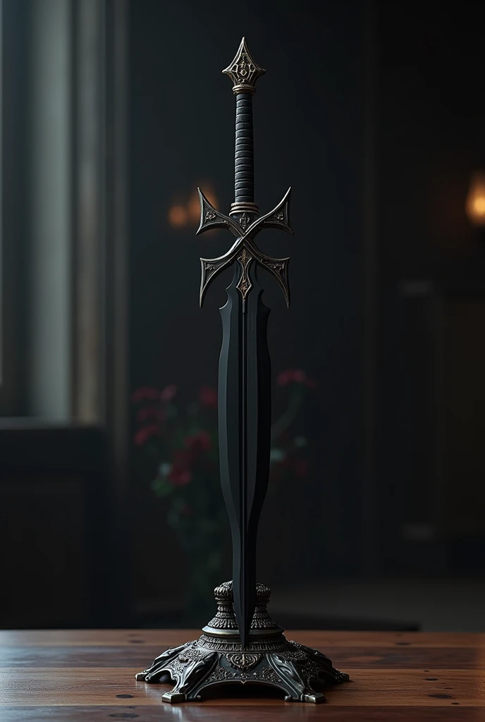 a dracule mihawk yoru displayed on a stand