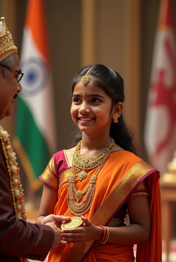 An Indian girl reciving ramanuja award in 2021 award by the president of india