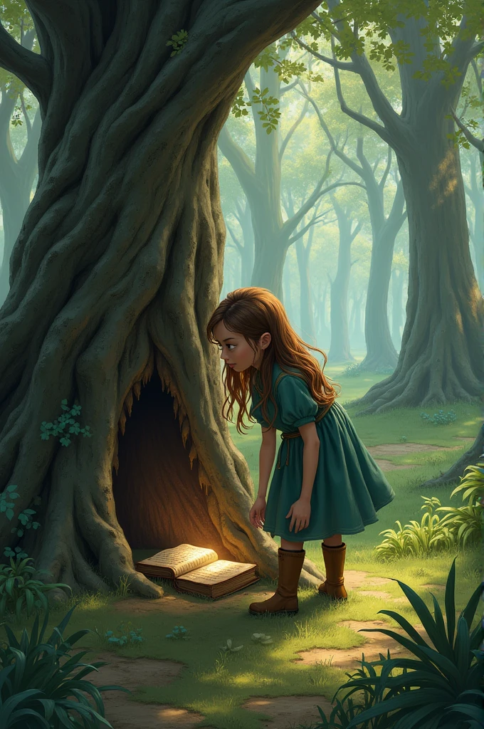 One day, While walking among the trees, Lila found an old, dusty book, hidden under a root.