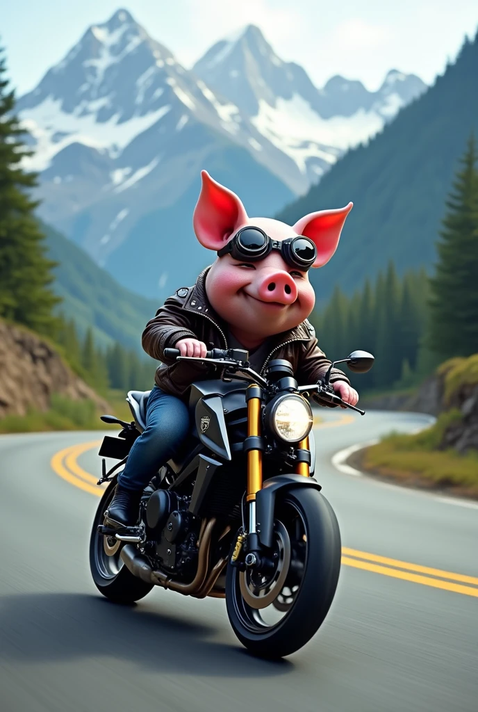 A pig on a MT09 motorcycle
