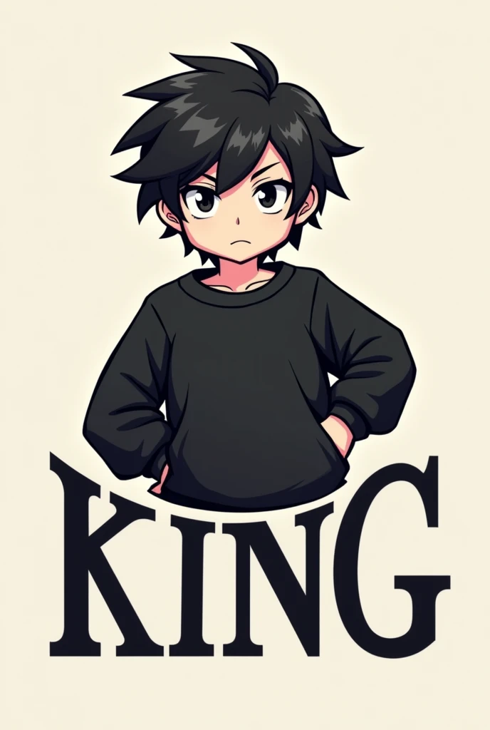 Cream a mascot logo where the mascot has a black sweatshirt, dark black hair and the word says king short hair