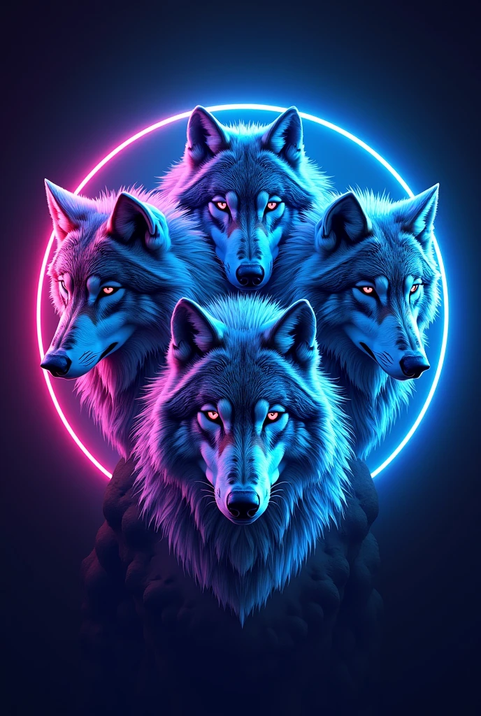 Four wolves in a neon-colored logo and that says FourMindsStudio in a blue neon. The perfect name was missing, just as blue as a wolf was missing.