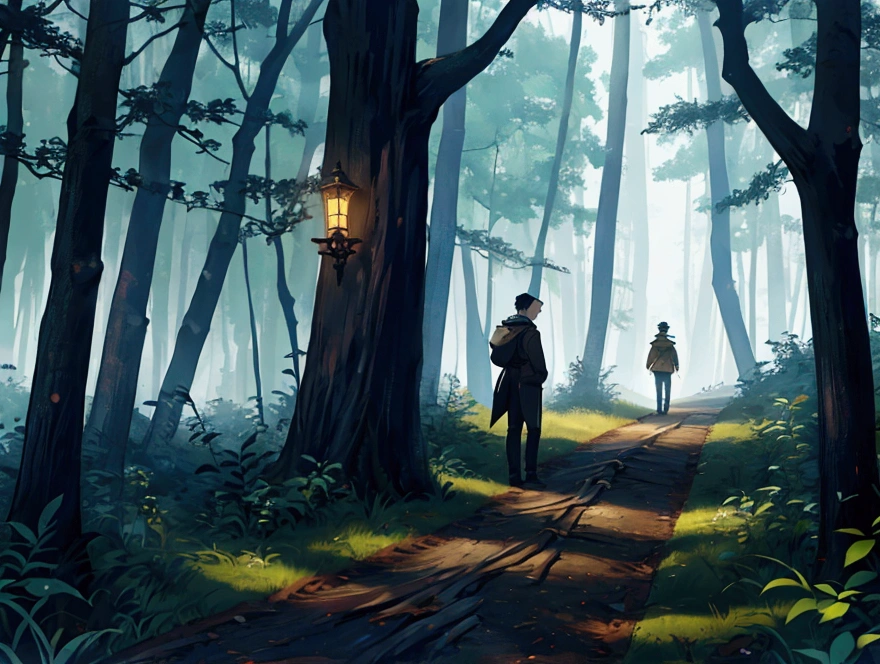 two boys on the path in the Forbidden Forest meet one who seems to be waiting for someone.