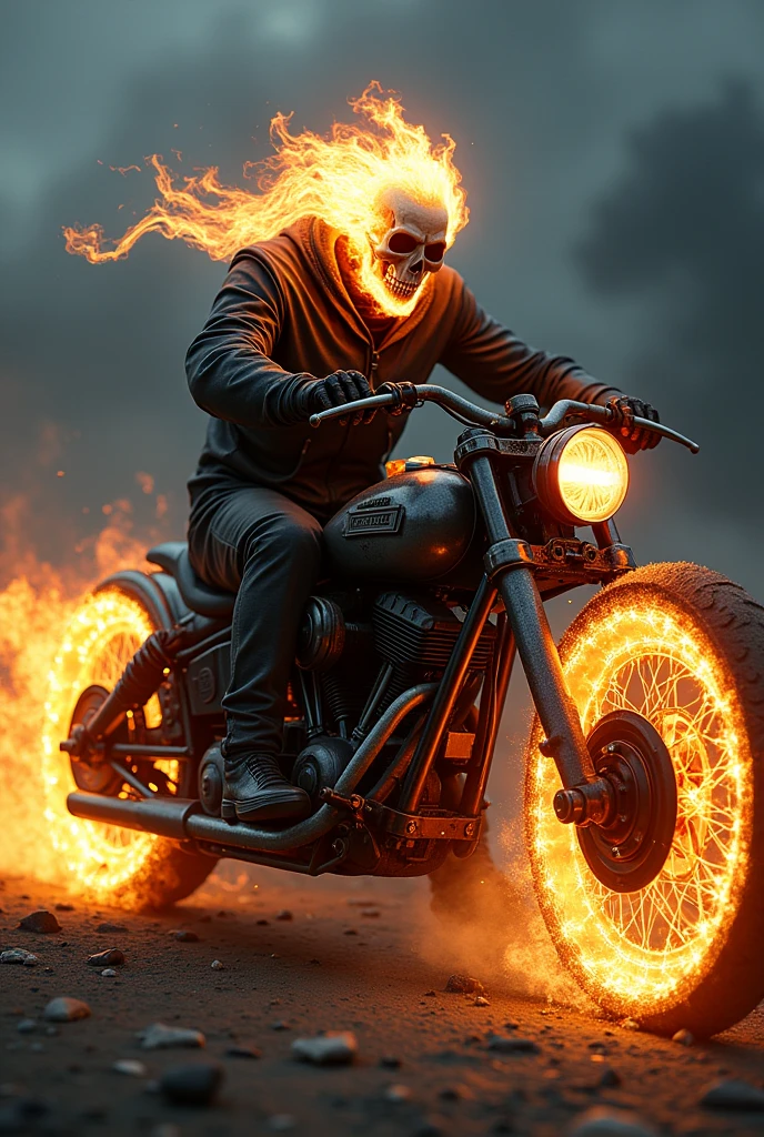 ghost rider on a saw bike
