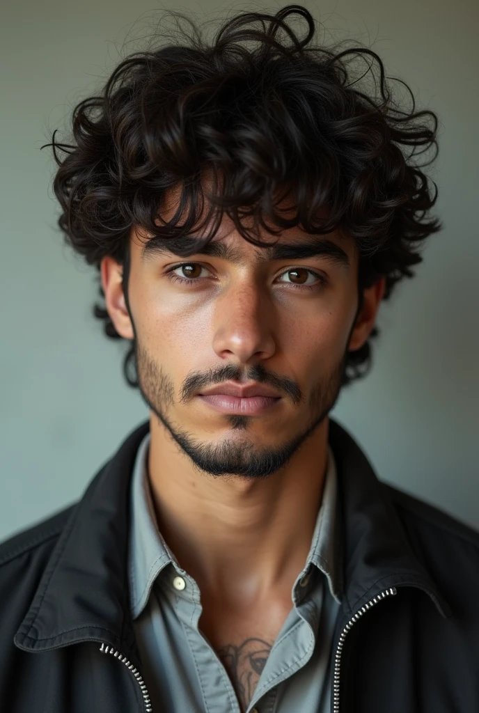 Create a 16 year old curly haired turkish guy who looks older