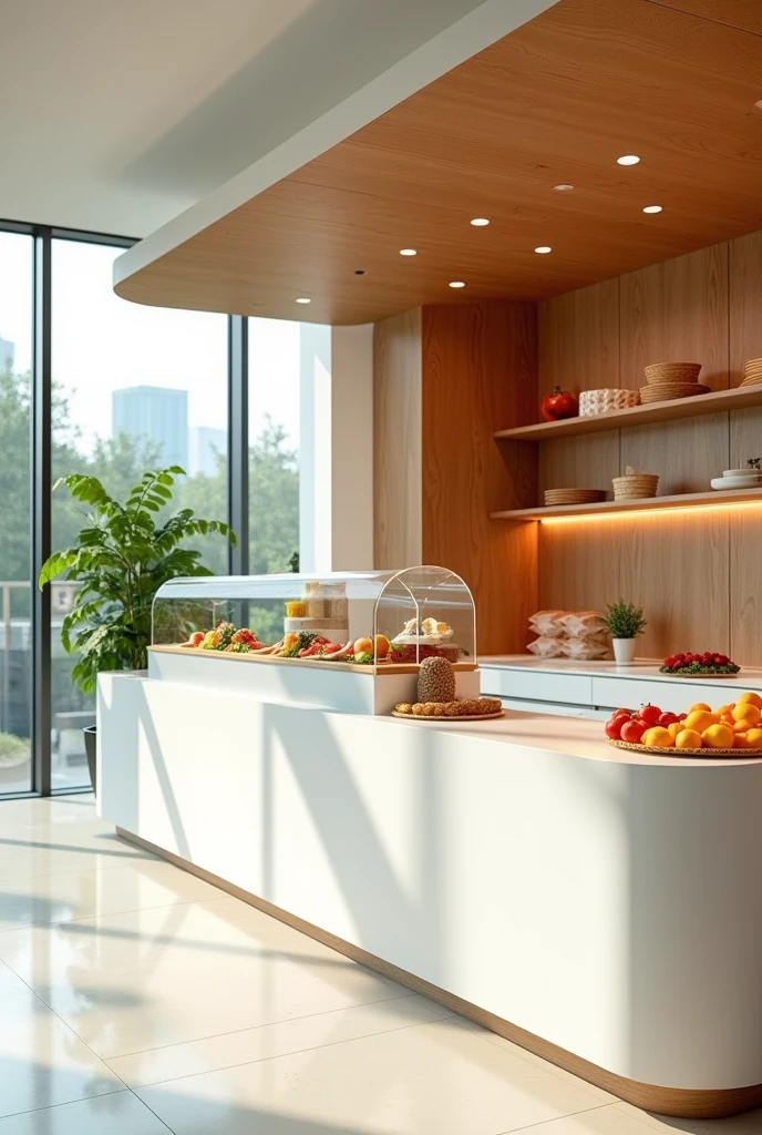 Comptoir d un fast food de fruit style moderne couleur blanc et marron
au nom de : SALAMA !