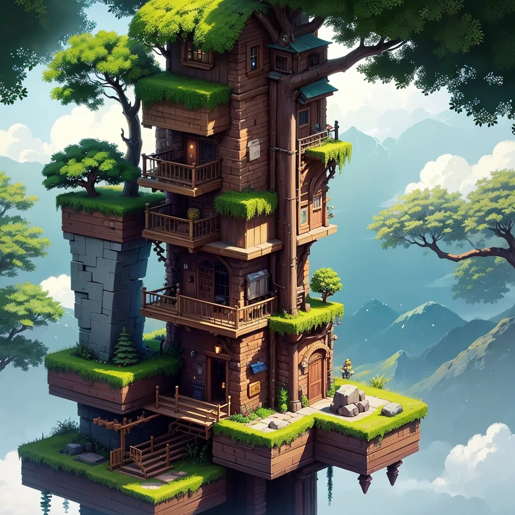 A jungle of platform games, Trees, blocky, stones, chests, leathers,  side scroller