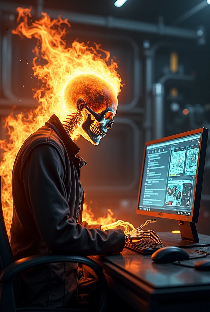ghost rider using a computer