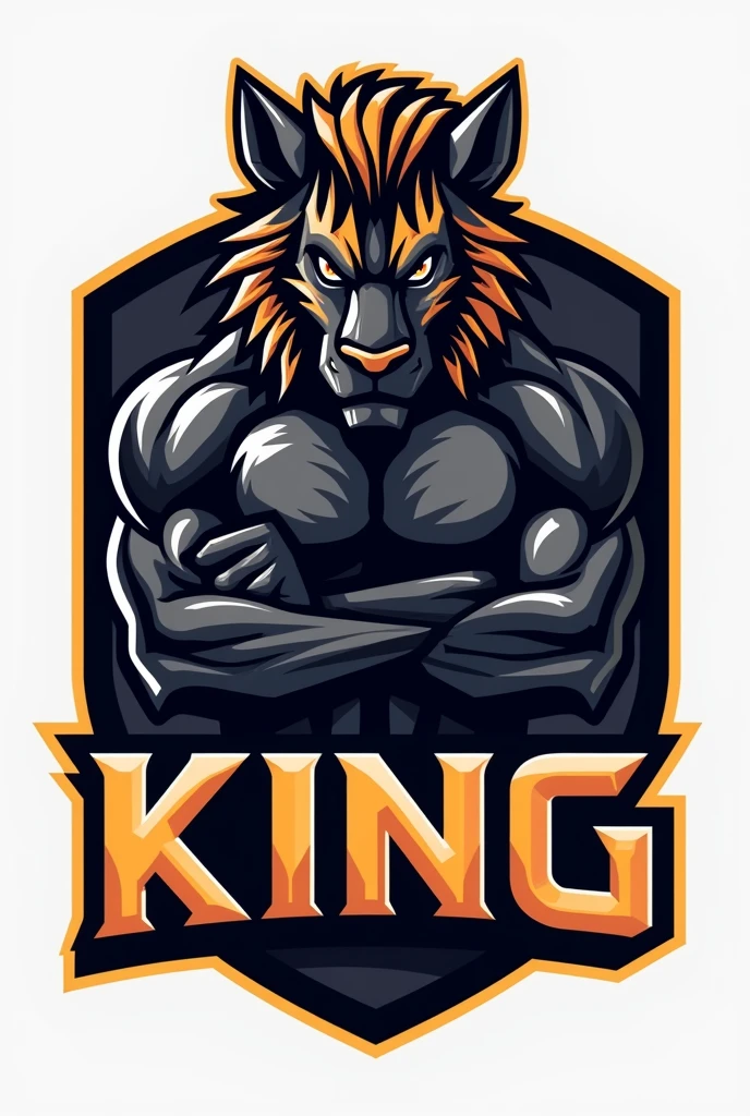 Cream a mascot logo where the mascot is dark, has short zebra hair and the word says KING