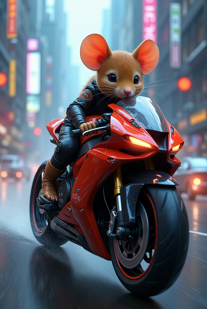 Mouse riding a super bike