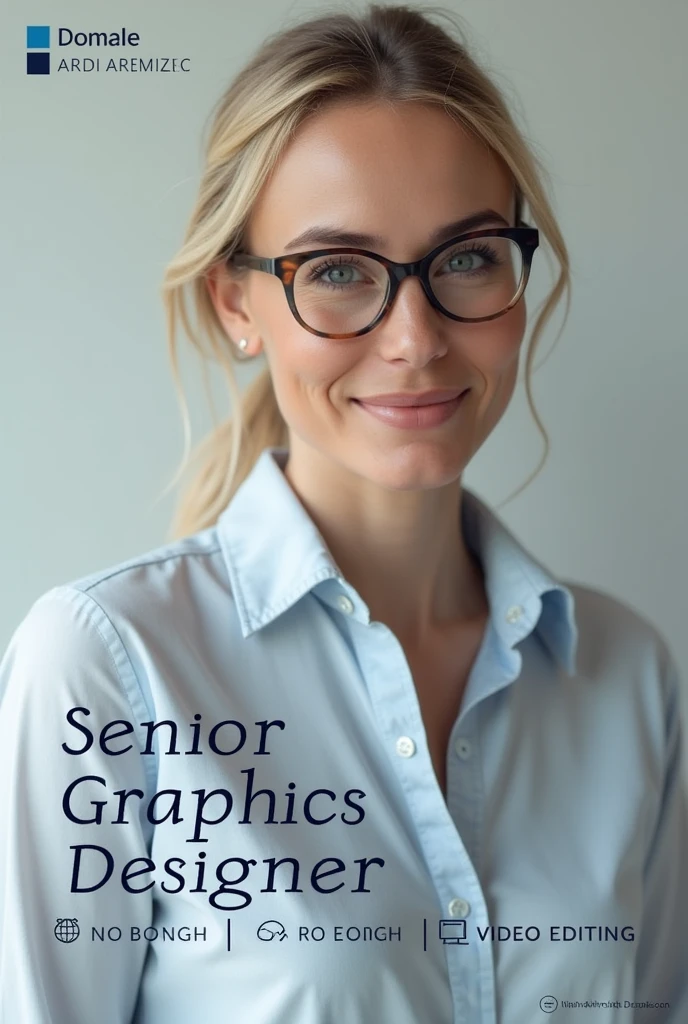 /imagine Create a LinkedIn cover image for a Senior Graphics Designer. The background should be a professional, clean gradient or solid color like light gray, navy blue, or muted beige. Include the title 'Senior Graphics Designer' in a prominent, stylish font such as Helvetica Neue, Futura, or Gotham, in bold or semi-bold. Below the title, list 'Logo Design' and 'Video Editing' in a smaller, clear font. Add subtle, minimalist icons related to design (e.g., a logo icon) and video editing (e.g., a video camera or film strip) to visually represent these skills. Ensure the design is professional, visually appealing, and maintains balance between text and graphics.