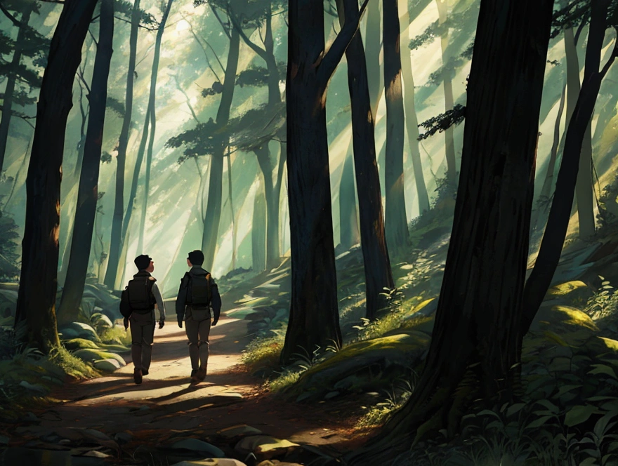 two boys on the path in the Forest find a