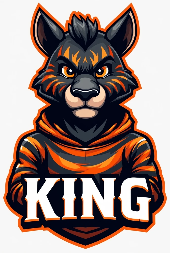 Cream a mascot logo where the mascot is dark-skinned, has short hair, zebra fur, and wears a sweatshirt and the word says KING
