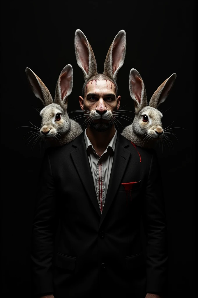 Man with mafia rabbit heads With blood on black background