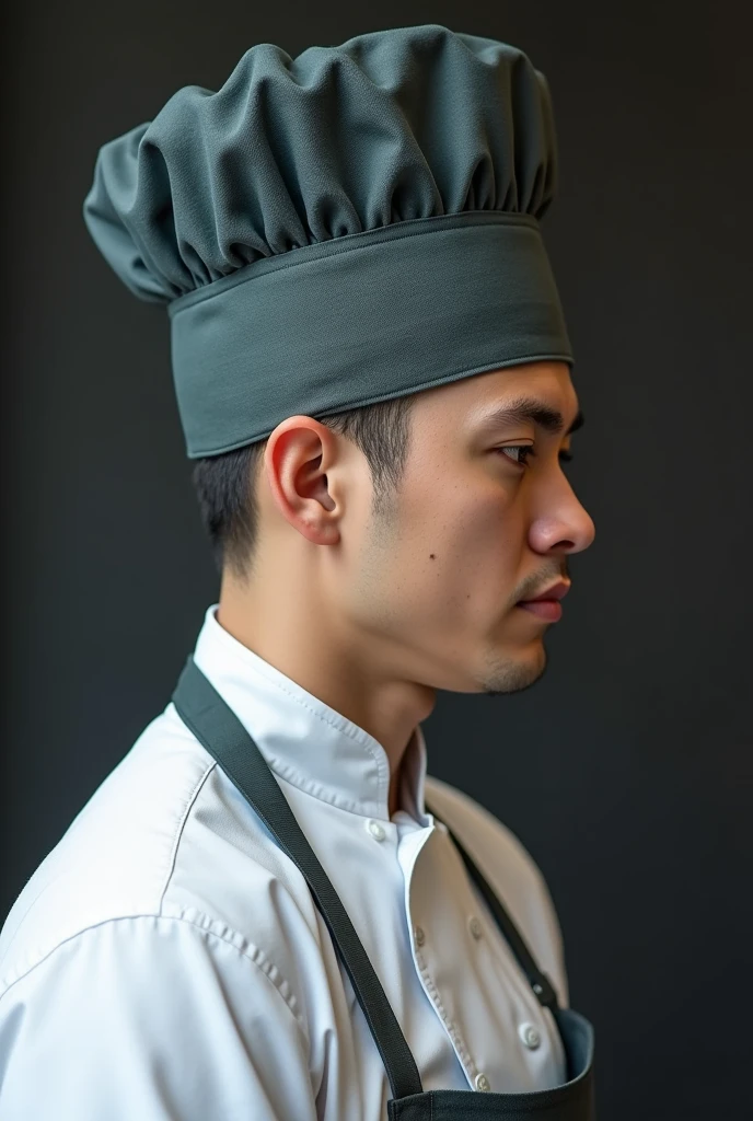 Lead colored chef's cap with white edges