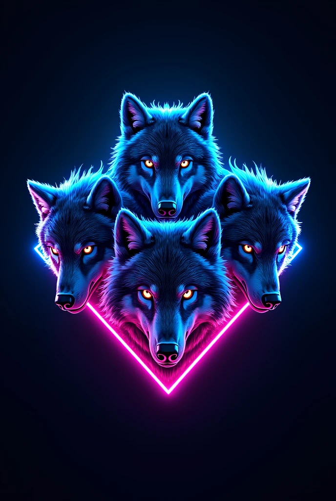 Four wolves in a neon-colored logo that says FourMindsStudio in a blue neon. The perfect name was missing, just as blue as a wolf. Now with the name, the letter with a different style, more urban, much more streetwise, add style. 