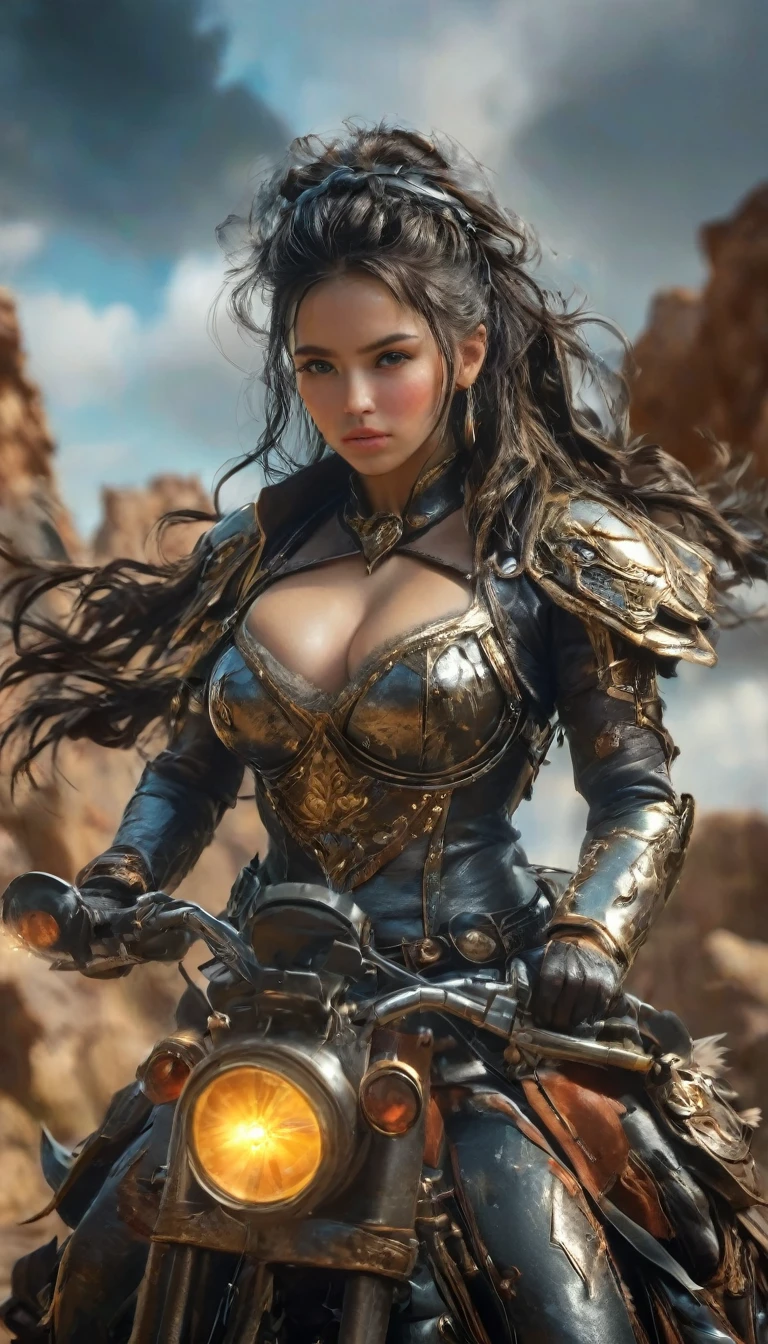 realist:1.3,( fotorrealist, 8k, RAW Photos, Premium quality, masterpiece, epic lighting. close up, Centered image), (foreground),((1 cowboy from the Wild West:1.5, Perfectly detailed face and body, (plano general, whole body:1.4), for the cover of Heavy Metal magazine, dynamic pose, beautiful and detailed hair, Leather Clothes))