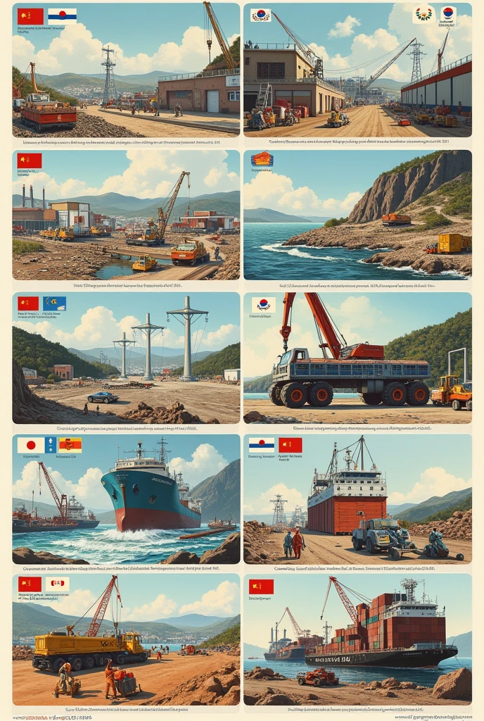 Create art in the form of national cards: supply construction, port construction, electrical plant construction.