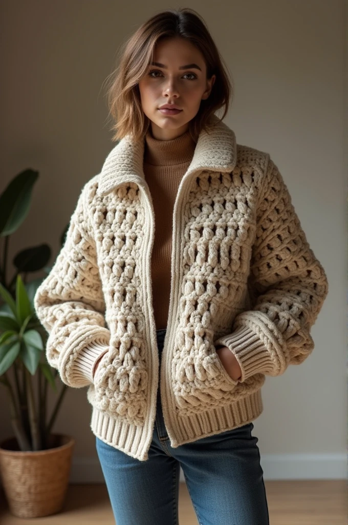 Crochet bomber jacket