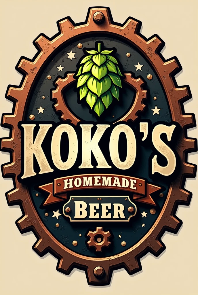 Logo for my company, should be macho. use gears, copper, manly items, 1 hops and my company name, “Koko׳s homemade beer” as a centrepiece.
