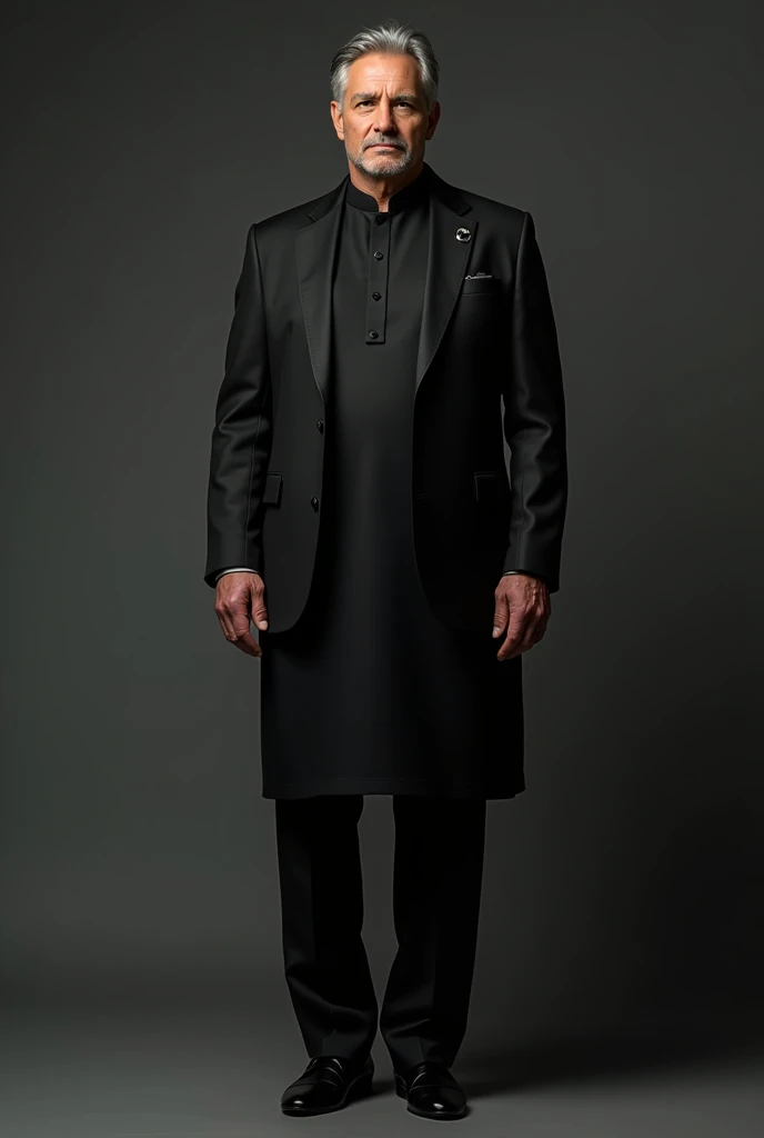 Man in black suit with black kurta shirt