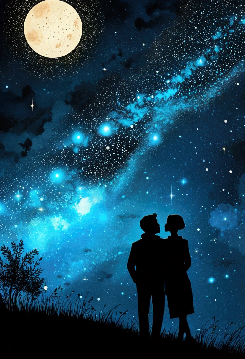 Starry Sky, Ink drawing art style, bold lines, expressive strokes, high contrast, dynamic compositions, versatile medium, professional-grade finish, classic aesthetic, adds depth and texture, timeless elegance, (best quality, masterpiece, photorealistic), very aesthetic, perfect composition, intricate details, ultra-detailed, vivid colors