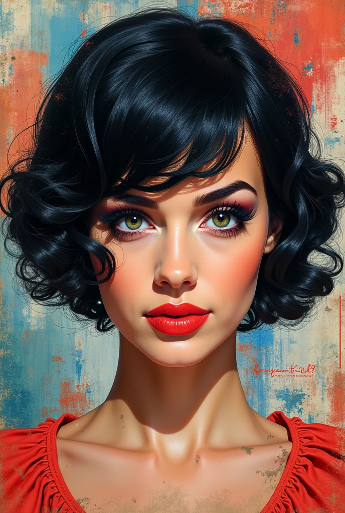 The singer katy perry's with short hair face with art style of mixed medias