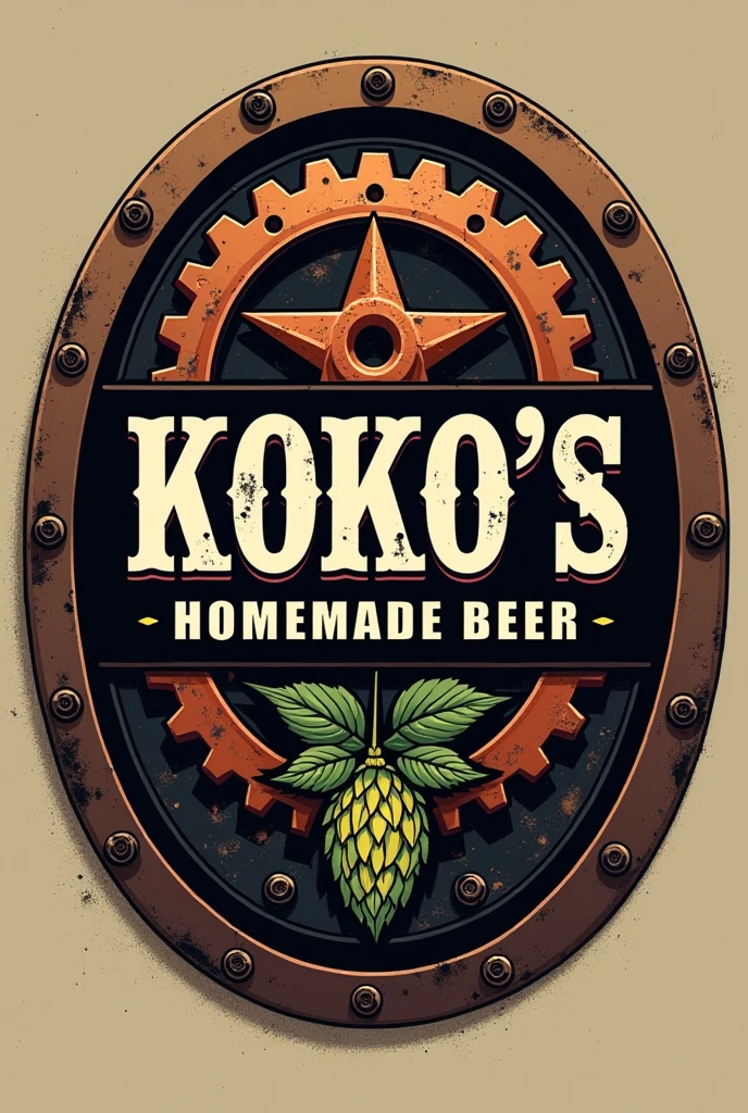 Logo for my company, should be macho. use gears, copper, manly items, 1 hops and my company name, “Koko׳s homemade beer” as a centrepiece.