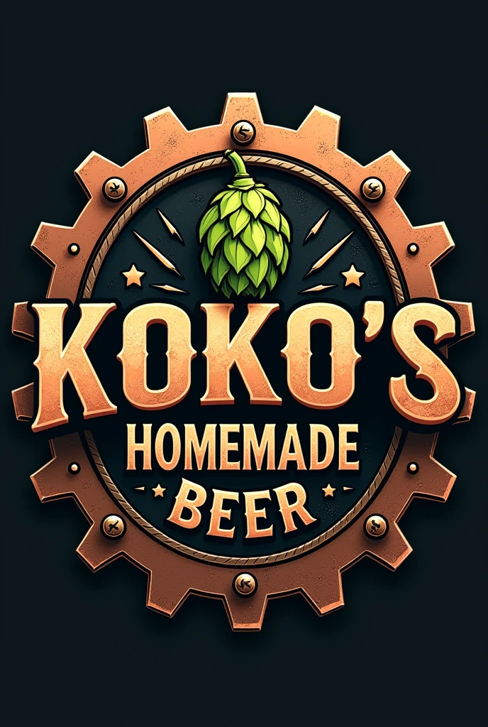 Logo for my company, should be macho. use gears, copper, manly items, 1 hops and my company name, “Koko׳s homemade beer” as a centrepiece.