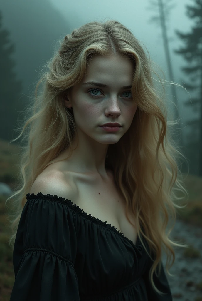 1 woman with blonde hair, 18-years old, rosto angelical, twilight style.