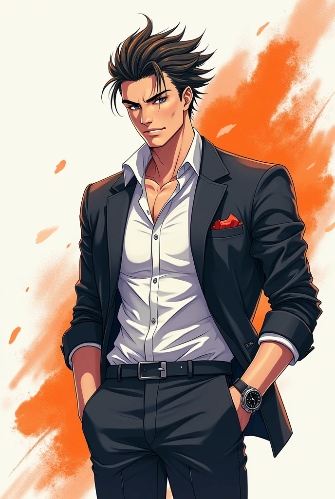 Sketch of a male anime character with a stylish
