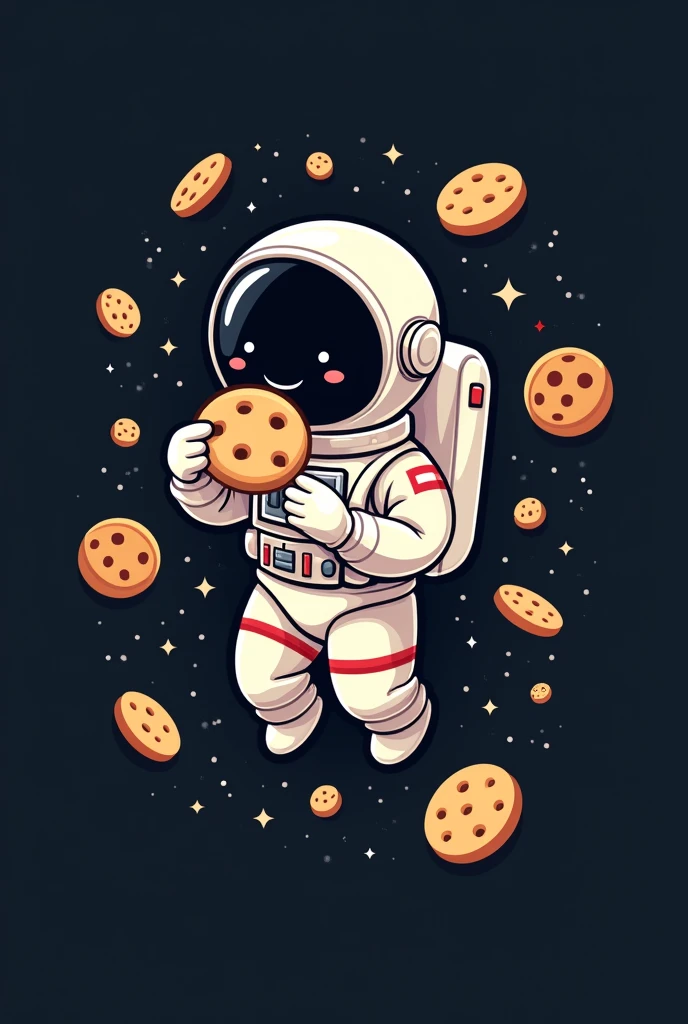 Logo with the image of an astronaut eating a cookie and asteroids in the shape of bread 