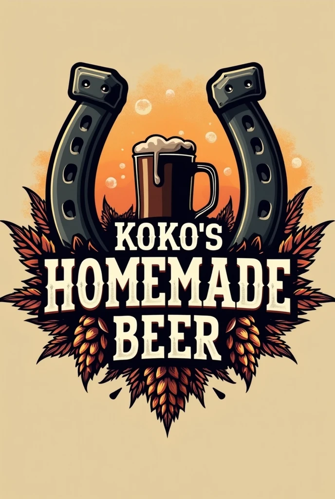 Logo for my company, should be macho. use horse shoe , copper, manly items, 1 hops and my company name, “Koko׳s homemade beer” as a centrepiece.