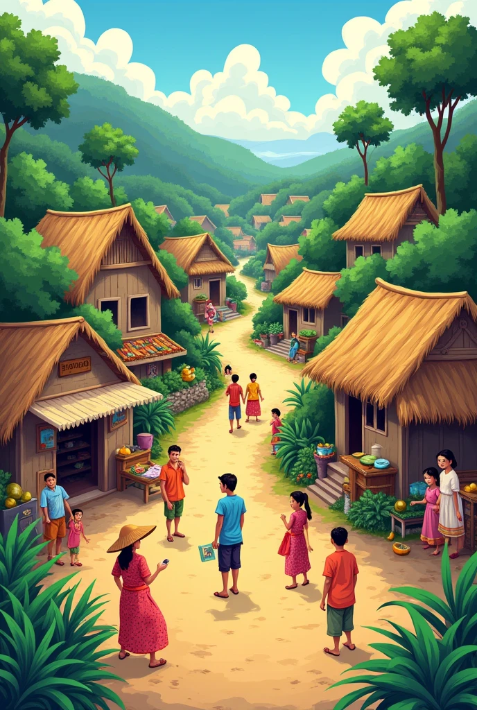 An cartoon image of rural Bangladesh 
