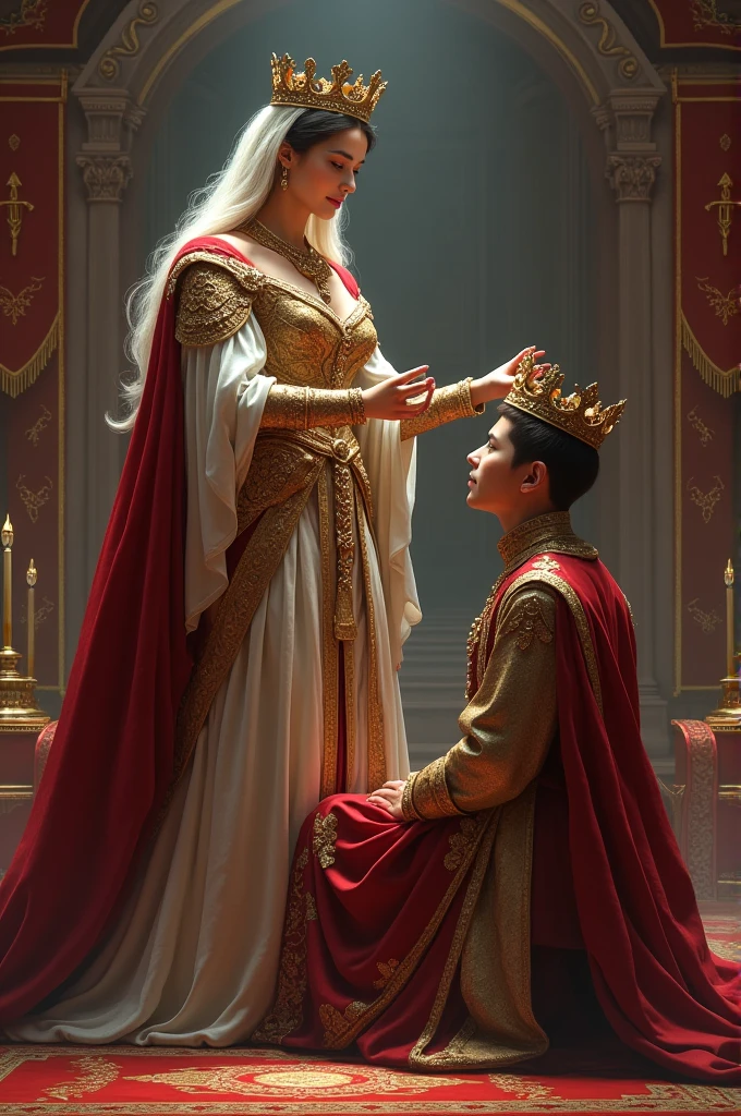 A queen crowning her son