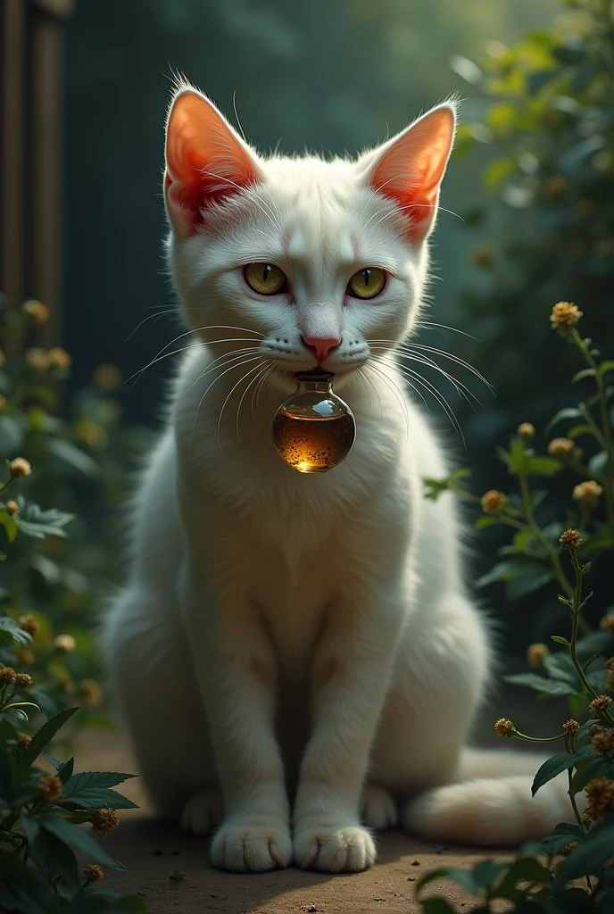 Un jolie chat avec un poison dans sa bouche 