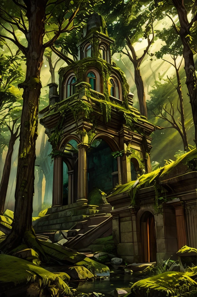 gorgeous woman made of stone and moss, dryad, sexy