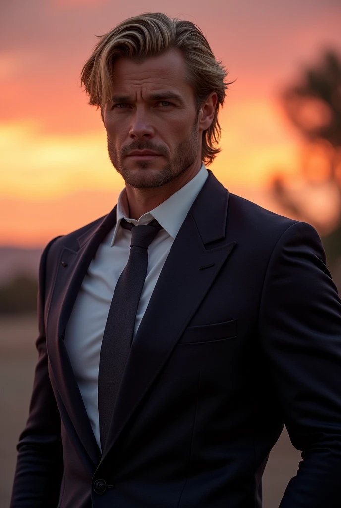 1 strong man, alpha, Cao Cao, blondie hair, 30years, comely, twilight style. dressed elegantly, PICTURE REALISTIC
