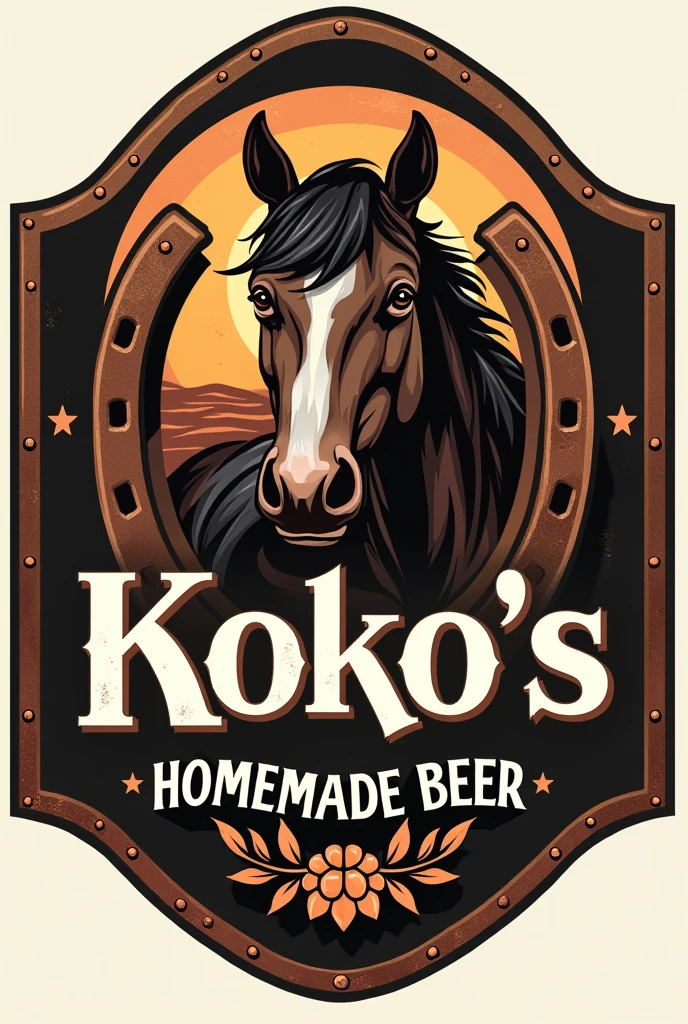 Logo for my company, should be macho. use horse shoe , copper, manly items, 1 hops and my company name, “Koko׳s homemade beer” as a centrepiece.