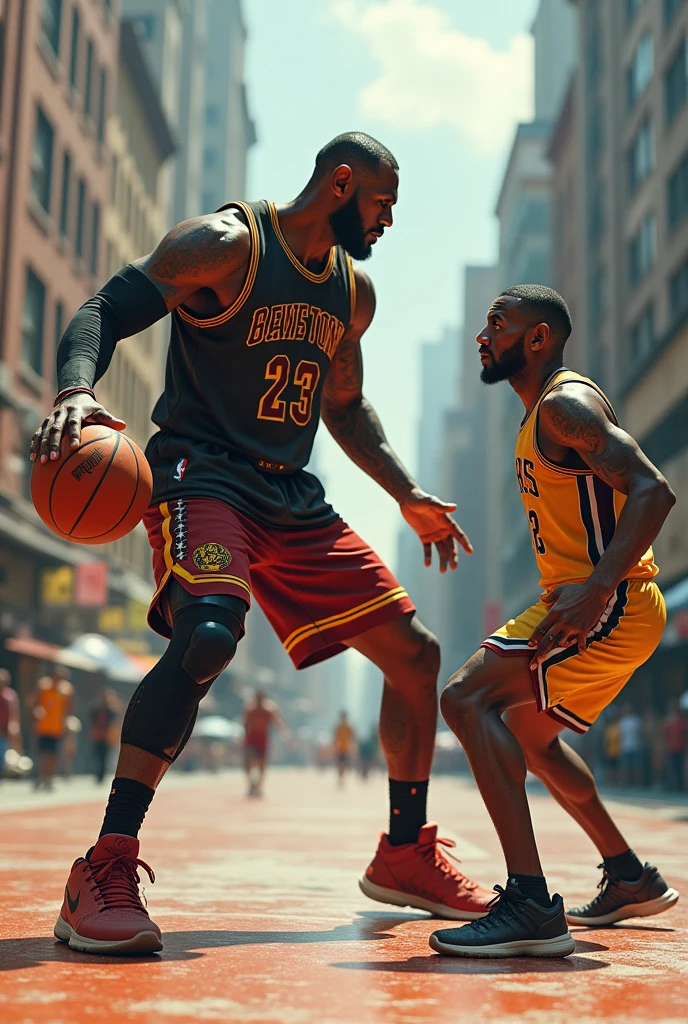 a one-legged guy playing basketball against Lenbrom James
