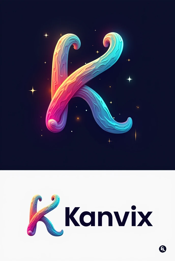 Logo for Kanvix company using letter k make it really unique and colourful and show the concept of marketing and media, make the letter K's font style unique and creative add one dark colour to the background not a picture