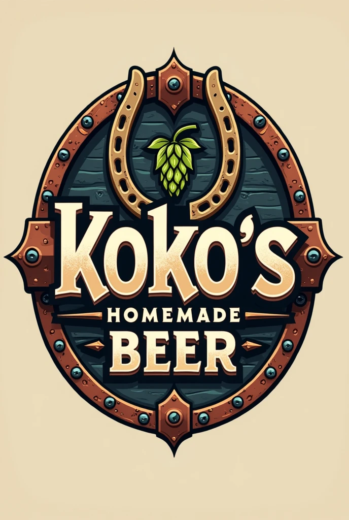 Logo for my company, should be macho. use horseshoe, copper, manly items, 1 hops and my company name, “Koko׳s homemade beer” as a centrepiece.