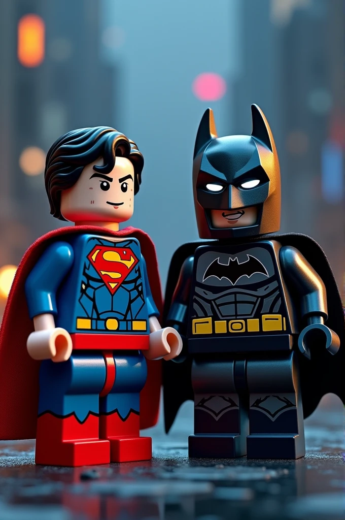 Superman and Batman in lego art, night